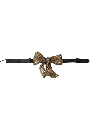 Dolce & Gabbana Gold Crystal Beaded Sequined Silk Catwalk Necklace Bowtie