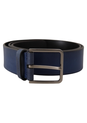 Dolce & Gabbana Blue Calf Leather Silver Metal Buckle Classic Belt - 90 cm / 36 Inches