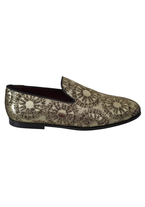 Dolce & Gabbana Gold Jacquard Flats Mens Loafers Shoes - EU39/US6