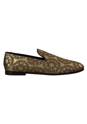 Dolce & Gabbana Gold Jacquard Flats Mens Loafers Shoes - EU43/US10