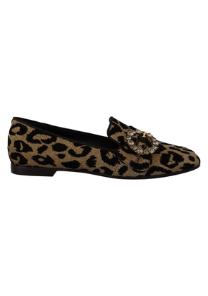 Dolce & Gabbana Gold Leopard Print Crystals Loafers - EU36.5/US6