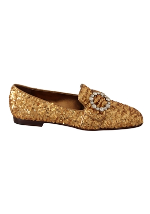 Dolce & Gabbana Gold Sequin Crystal Flat Women Loafers Shoes - EU37/US6.5
