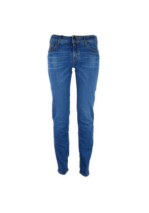Elegant Blue Denim Jacquard Pants - W29