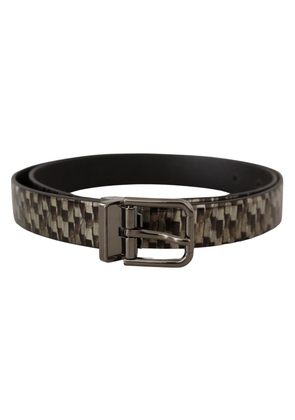 Dolce & Gabbana Brown Herringbone Leather Gray Belt - 90 cm / 36 Inches