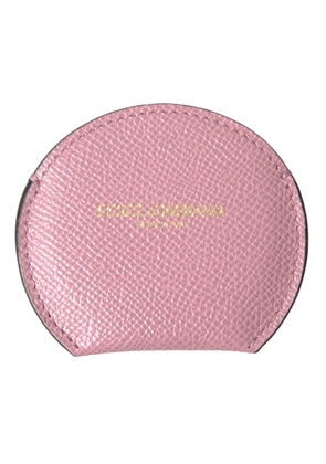 Dolce & Gabbana Pink Calfskin Leather Round Logo Print Hand Mirror Holder