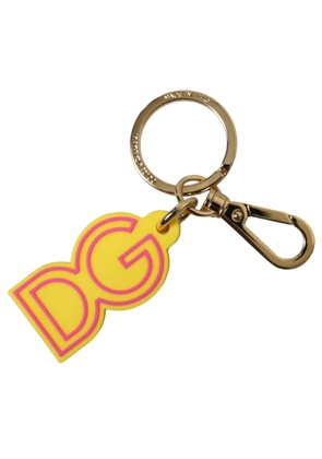 Dolce & Gabbana Yellow Rubber Gold Tone Metal DG Logo Keyring Keychain