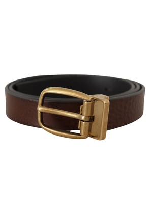 Dolce & gabbana Brown Leather Classic Vintage Metal Buckle Belt - 80 cm / 32 Inches
