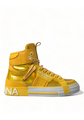 Dolce & Gabbana Yellow White Leather High Top Sneakers Shoes - EU39.5/US9