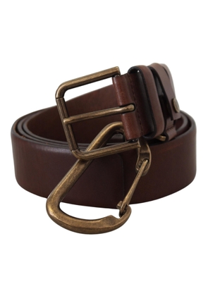 Dolce & Gabbana Brown Leather Gold Metal Buckle Carabiner Belt - 90 cm / 36 Inches