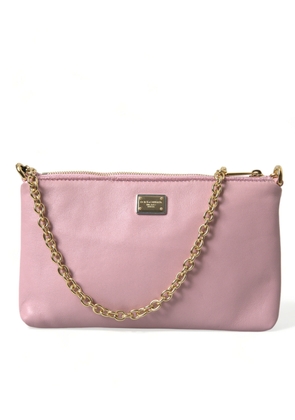Dolce & Gabbana Pink Floral Embroidered Leather Chain Clutch Bag