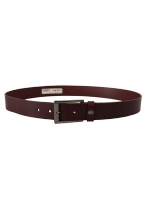 Dolce & Gabbana Brown Leather Silver Metal Crown Buckle Belt - 90 cm / 36 Inches