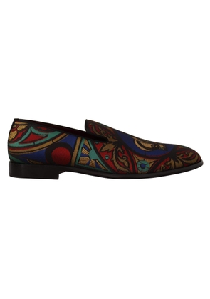 Dolce & Gabbana Multicolor Jacquard Crown Slippers Loafers Shoes - EU39/US6