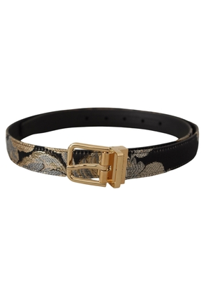 Dolce & Gabbana Multicolor Jacquard Leather Logo Gold Buckle Belt - 90 cm / 36 Inches