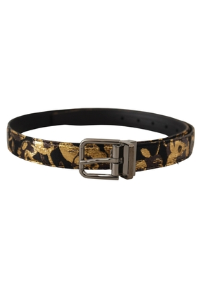 Dolce & Gabbana Multicolor Jacquard Leather Logo Metal Buckle Belt - 90 cm / 36 Inches