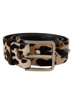 Dolce & Gabbana Brown Leopard Print Studded Leather Metal Buckle Belt - 95 cm / 38 Inches