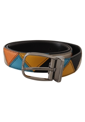 Dolce & Gabbana Multicolor Leather Silver Tone Logo Buckle Belt - 90 cm / 36 Inches