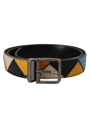 Dolce & Gabbana Multicolor Leather Silver Logo Buckle Belt - 90 cm / 36 Inches