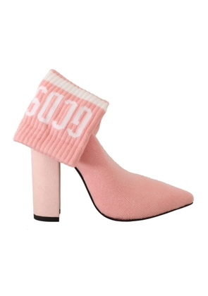 GCDS Pink Suede Logo Socks Block Heel Ankle Boots Shoes - EU40/US9.5