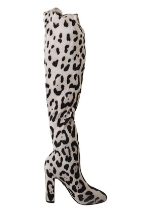 Dolce & Gabbana White Black Leopard Stretch Long Boots - EU36/US5.5