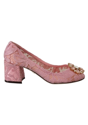 Dolce & Gabbana Pink Taormina Lace Crystal Pumps Pastel Shoes - EU35.5/US5