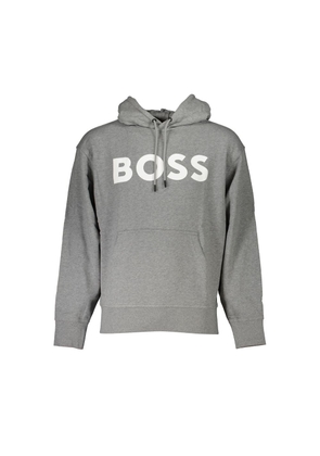 Hugo Boss Elegant Gray Hooded Sweatshirt with Logo - S