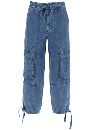Isabel marant etoile ivy cargo pants in washed effect canvas fabric - 34 Blu