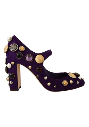 Dolce & Gabbana Purple Suede Embellished Pump Mary Jane Shoes - EU39/US8.5