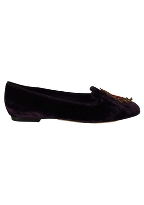 Dolce & Gabbana Purple Velvet DG Heart Loafers Flats Shoes - EU35/US4.5