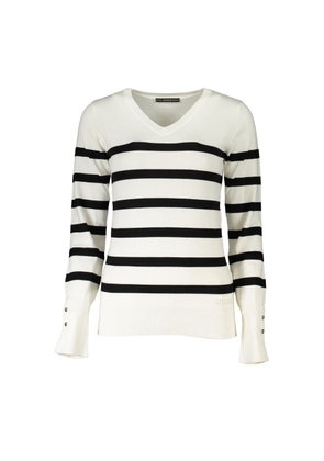 Guess Jeans Chic V-Neck Striped Sweater with Logo Embroidery - XS