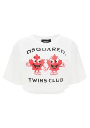Dsquared2 cropped t-shirt with twins club print - M Bianco