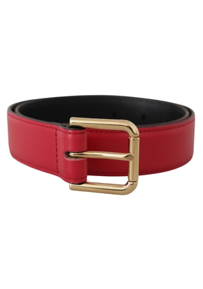 Dolce & Gabbana Red Calf Leather Gold Tone Logo Metal Buckle Belt - 70 cm / 28 Inches
