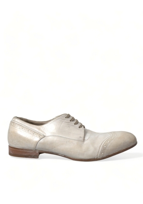 Dolce & Gabbana White Distressed Leather Brogue Dress Shoes - EU42/US9