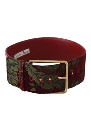 Dolce & Gabbana Red Embroidered Leather Gold Logo Metal Buckle Belt - 70 cm / 28 Inches