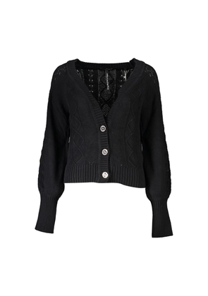 Guess Jeans Elegant Long Sleeve Black Cardigan with Contrast Details - XS