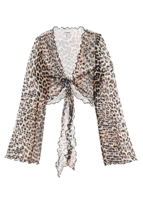 Ganni cover up cropped top in mesh with leopard print - 34 Beige
