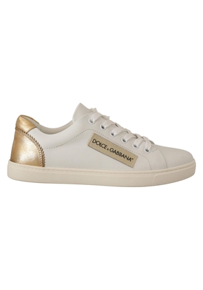 Dolce & Gabbana White Gold Leather Low Top Sneakers - EU35/US4.5