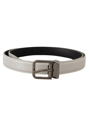 Dolce & Gabbana White Leather Black Chrome Logo Buckle Belt - 90 cm / 36 Inches