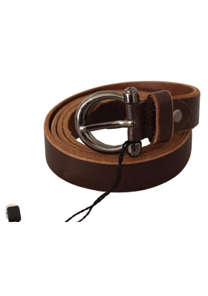 John Galliano Brown Leather Logo Design Round Buckle Waist Belt - 85 cm / 34 Inches