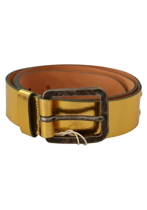 John Galliano Gold Genuine Leather Rustic Silver Buckle Waist Belt - 100 cm / 40 Inches