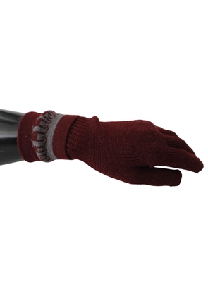 John Galliano Maroon Elastic Wrist Length Mitten Designer Logo Gloves