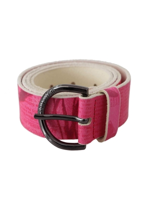 John Galliano Pink Leather Letter Logo Design Round Buckle Belt - 100 cm / 40 Inches