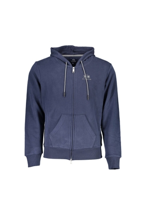La Martina Elegant Blue Hooded Sweatshirt with Zip Detail - S