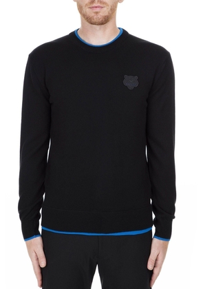 Kenzo Sleek Black Roundneck Sweater with Blue Accents - S