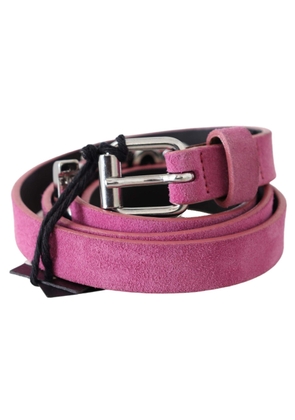 Just Cavalli Pink Silver Chrome Metal Buckle Waist Belt - 90 cm / 36 Inches