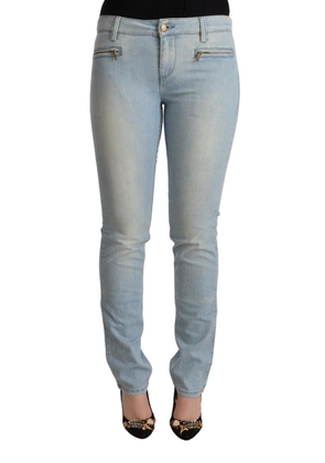 MILA SCHÖN Light Blue Cotton Mid Waist Slim Fit Denim Jeans - W26