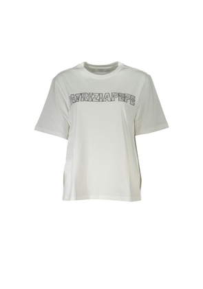 Patrizia Pepe Elegant Short Sleeve Crew Neck T-Shirt with Rhinestone Detail - XS