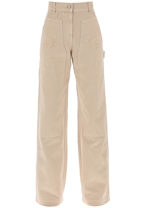 Palm angels 'gd bull' cargo pants with embroidered palm trees - 40 Beige