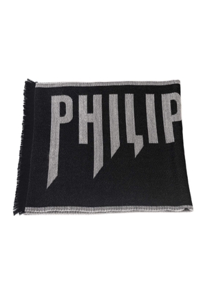 Philipp Plein Grey Wool Scarf