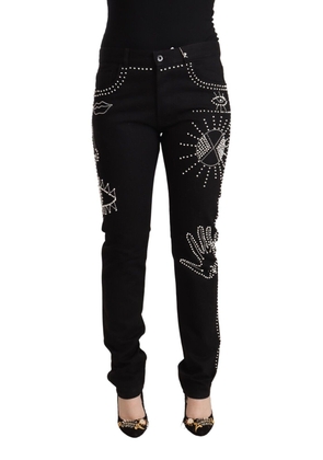 Valentino Black Cotton Mid Waist Embellished Slim Fit Jeans - W30