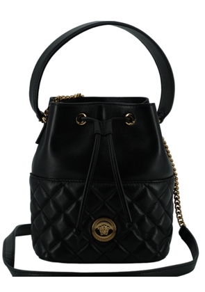 Versace Black Calf Leather Small Bucket Shoulder Bag